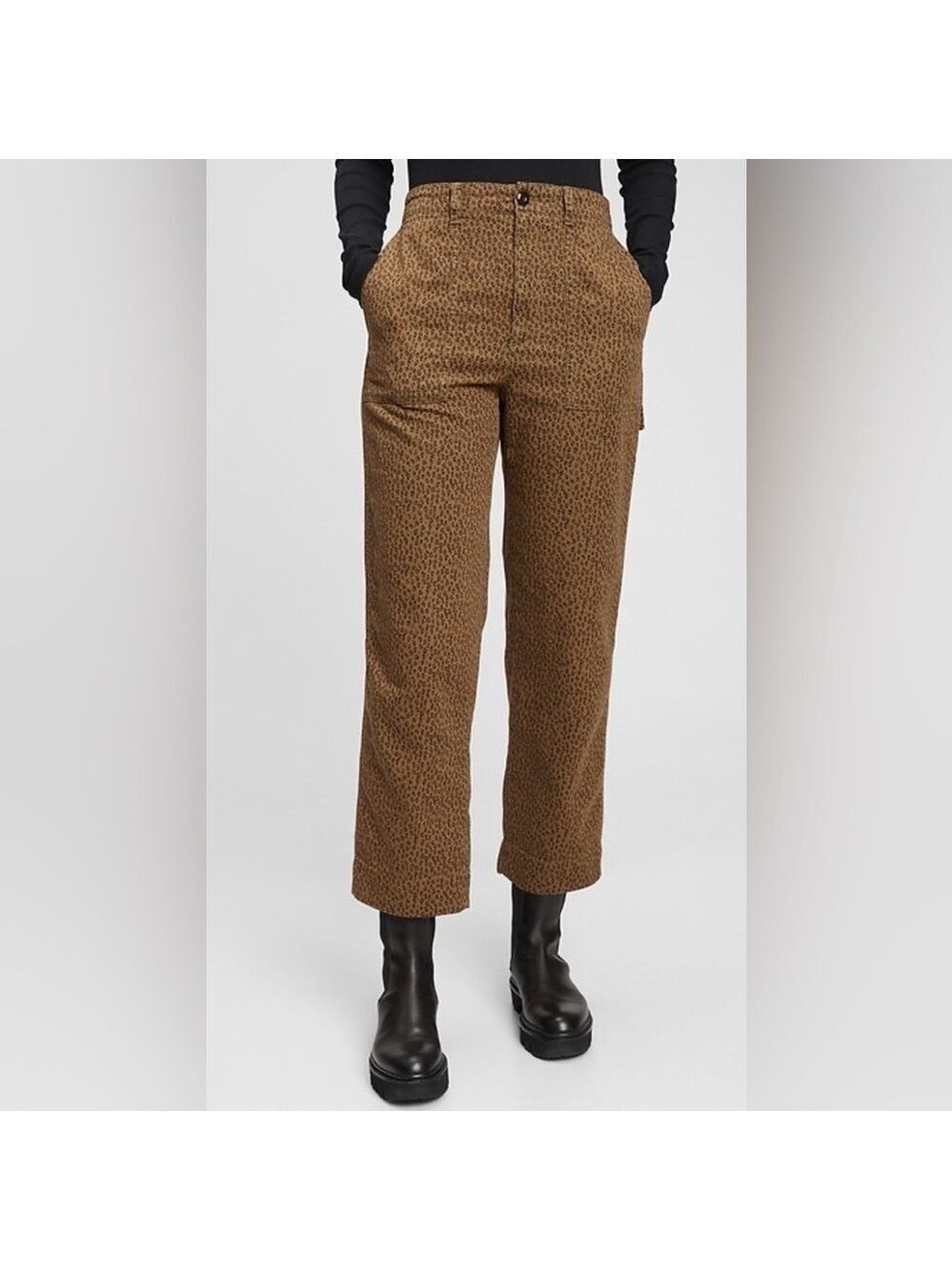 Gap High Rise Carpenter Straight Leg Pants Leopard Print Mobwife Pull-On Pants - Picture 1 of 5